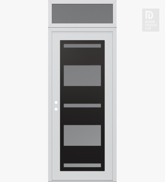 Modern Steel Front Door Diamond C10 36" x 96" white/white frosted Glass Panel black RHI with Transom frosted Glass