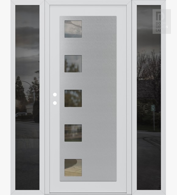 Modern Steel Front Door Diamond C5 60" x 80" white/white clear Glass Panel stainless steel RHI with 2 Sidelites mirrored Glass