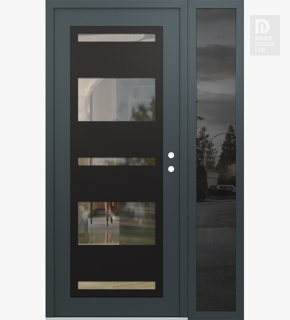 Modern Steel Front Door Diamond C10 52" x 80" anthracite/anthracite clear Glass Panel black LHI with Sidelite mirrored Glass
