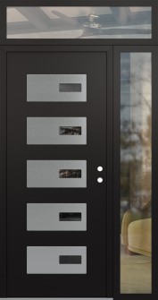 Diamond D7 50" x 96" black/black mirrored Glass Panel stainless steel LHI with Sidelite and Transom clear Glass