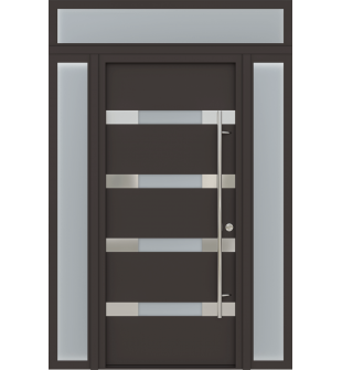 MODERN FRONT STEEL DOOR AURA BROWN/WHITE 61 1/16" X 95 11/16" LHI + SIDELITE LEFT/RIGHT + TRANSOM