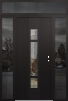 DIAMOND A9 64" X 96" BLACK/BLACK CLEAR GLASS PANEL BLACK LHI WITH 2 SIDELITES AND TRANSOM MIRRORED GLASS