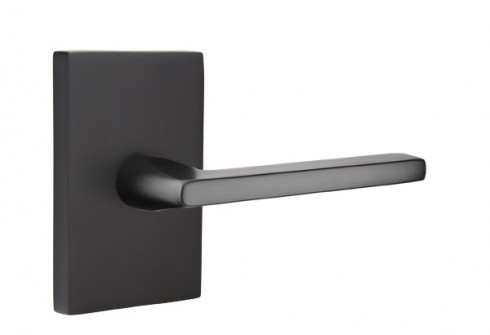 EMTEK HELIOS LEVER WITH MODERN RECTANGULAR ROSETTE PRIVACY LH FLAT BLACK (US19) 5212