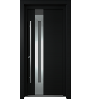 MODERN FRONT STEEL DOOR ZEPHYR BLACK/WHITE 37 7/16" X 81 11/16" RHI + HARDWARE