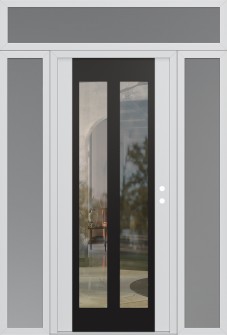 Diamond C14 64" x 96" white/white clear Glass Panel black LHI with 2 Sidelites and Transom frosted Glass