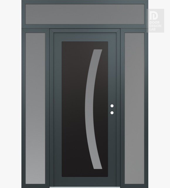 Modern Steel Front Door Diamond C4 68" x 96" anthracite/anthracite frosted Glass Panel black LHI with 2 Sidelites and Transom frosted Glass