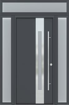 MODERN FRONT STEEL DOOR ZEPHYR ANTRACIT/WHITE 61 1/16" X 95 11/16" LHI + SIDELITE LEFT/RIGHT + TRANSOM