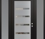 Modern Steel Front Door Diamond C7 64" x 96" black/black clear Glass Panel stainless steel LHI with 2 Sidelites and Transom frosted Glass
