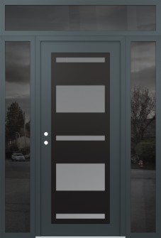 Diamond C10 68" x 96" anthracite/anthracite frosted Glass Panel black RHI with 2 Sidelites and Transom mirrored Glass