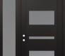 Modern Steel Front Door Diamond C10 52" x 96" black/white frosted Glass Panel black RHI with Sidelite and Transom frosted Glass