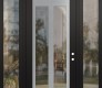 Modern Steel Front Door Diamond C14 64" x 96" black/black clear Glass Panel stainless steel LHI with 2 Sidelites and Transom clear Glass