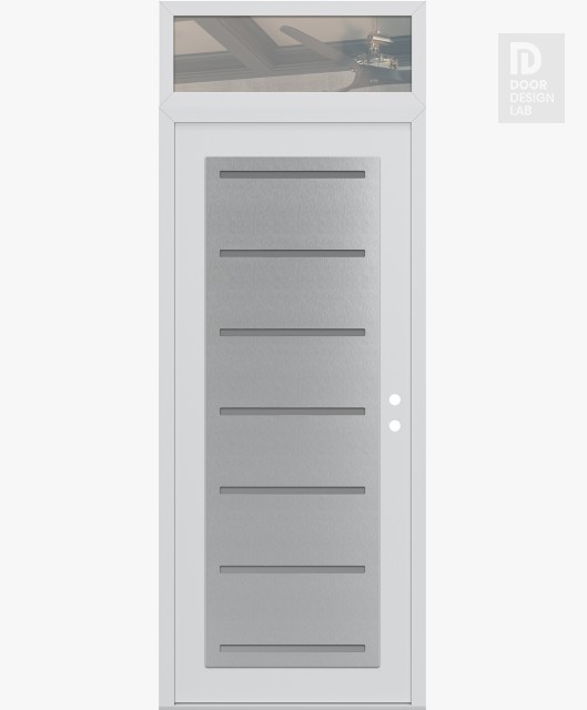 Modern Steel Front Door Diamond C11 36" x 96" white/white frosted Glass Panel stainless steel LHI with Transom clear Glass