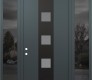 Modern Steel Front Door DIAMOND A12 60" X 96" ANTHRACITE/ANTHRACITE FROSTED GLASS PANEL BLACK RHI WITH 2 SIDELITES AND TRANSOM MIRRORED GLASS