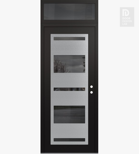 Modern Steel Front Door Diamond C10 36" x 96" black/black mirrored Glass Panel stainless steel LHI with Transom mirrored Glass