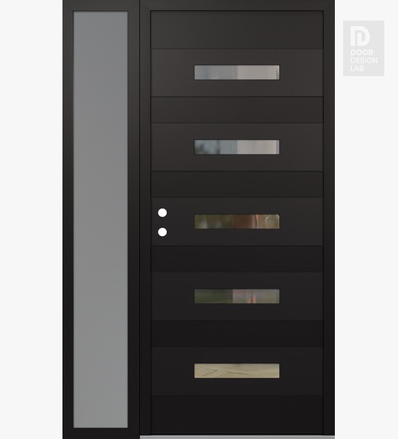 Modern Steel Front Door Diamond D9 52" x 80" black/black clear Glass Panel black RHI with Sidelite frosted Glass