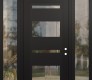 Modern Steel Front Door Diamond C10 64" x 96" black/black clear Glass Panel black LHI with 2 Sidelites and Transom clear Glass