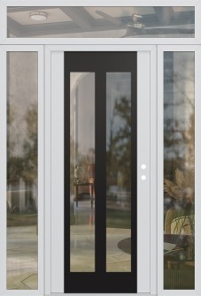 Diamond C14 64" x 96" white/white clear Glass Panel black LHI with 2 Sidelites and Transom clear Glass