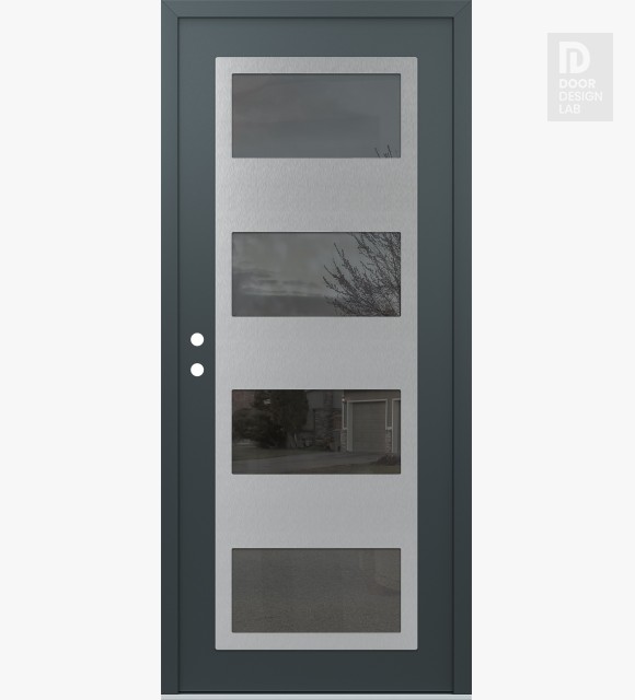 Modern Steel Front Door Diamond C2 36" x 80" anthracite/anthracite mirrored Glass Panel stainless steel RHI