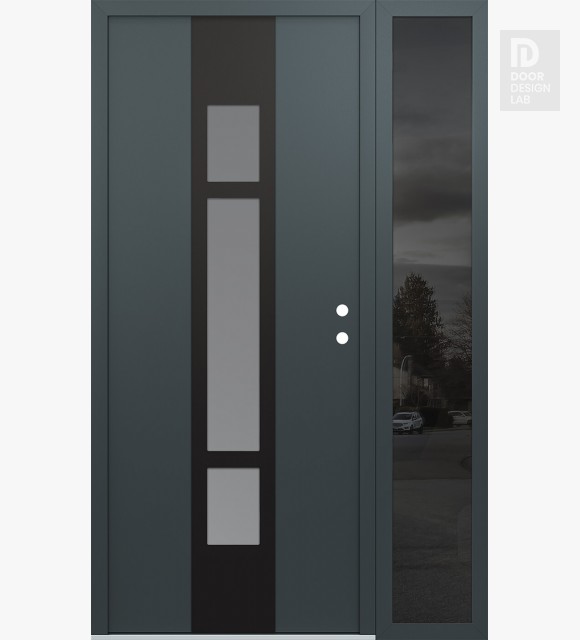 Modern Steel Front Door DIAMOND A9 52" X 80" ANTHRACITE/ANTHRACITE FROSTED GLASS PANEL BLACK LHI WITH SIDELITE MIRRORED GLASS