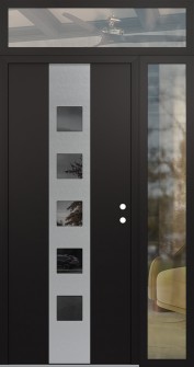 DIAMOND A13 50" X 96" BLACK/BLACK MIRRORED GLASS PANEL STAINLESS STEEL LHI WITH SIDELITE AND TRANSOM CLEAR GLASS