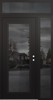 Diamond C1 50" x 96" black/black mirrored Glass Panel black LHI with Sidelite and Transom mirrored Glass