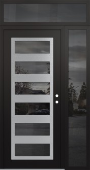 Diamond C9 52" x 96" black/black mirrored Glass Panel stainless steel LHI with Sidelite and Transom mirrored Glass