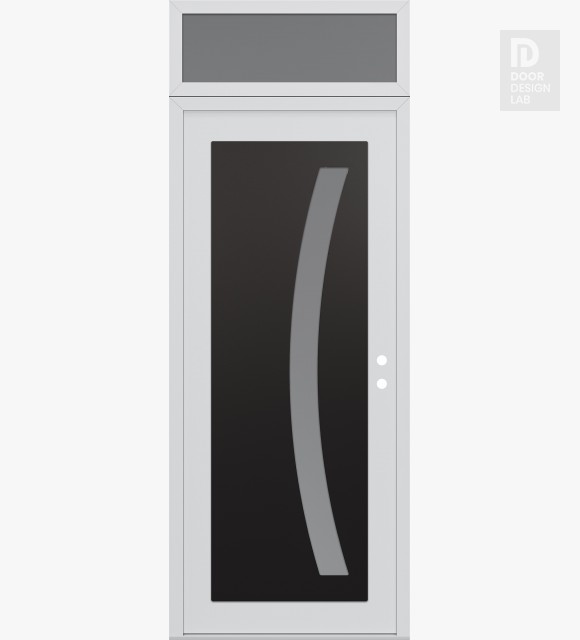 Modern Steel Front Door Diamond C4 36" x 96" white/white frosted Glass Panel black LHI with Transom frosted Glass