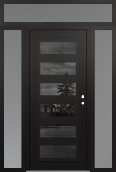 Diamond C9 68" x 96" black/black mirrored Glass Panel black LHI with 2 Sidelites and Transom frosted Glass