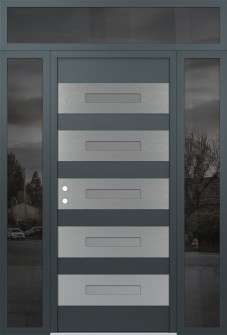 Diamond D9 68" x 96" anthracite/anthracite frosted Glass Panel stainless steel RHI with 2 Sidelites and Transom mirrored Glass