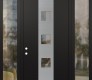 Modern Steel Front Door DIAMOND A12 68" X 96" BLACK/BLACK CLEAR GLASS PANEL STAINLESS STEEL RHI WITH 2 SIDELITES AND TRANSOM CLEAR GLASS