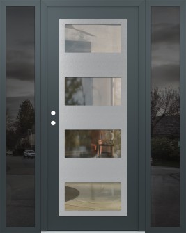 Diamond C2 68" x 80" anthracite/anthracite clear Glass Panel stainless steel RHI with 2 Sidelites mirrored Glass