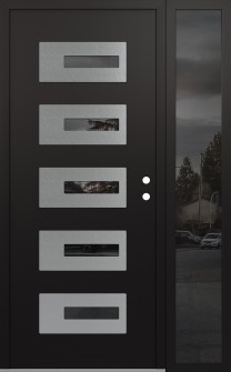 Diamond D6 52" x 80" black/black mirrored Glass Panel stainless steel LHI with Sidelite mirrored Glass