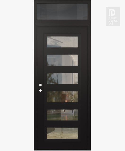 Modern Steel Front Door Diamond C9 36" x 96" black/black clear Glass Panel black RHI with Transom mirrored Glass