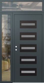 Diamond D4 50" x 96" anthracite/anthracite frosted Glass Panel black RHI with Sidelite and Transom clear Glass