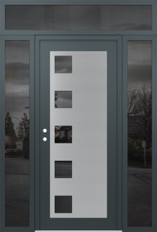 Diamond C5 64" x 96" anthracite/anthracite mirrored Glass Panel stainless steel RHI with 2 Sidelites and Transom mirrored Glass