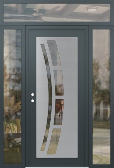 Diamond C12 68" x 96" anthracite/anthracite clear Glass Panel stainless steel RHI with 2 Sidelites and Transom clear Glass