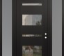 Modern Steel Front Door Diamond C10 64" x 96" black/black clear Glass Panel black LHI with 2 Sidelites and Transom frosted Glass