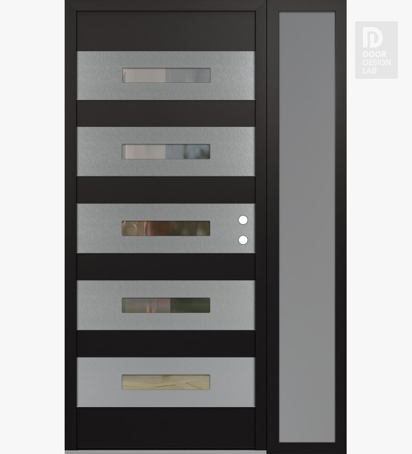 Modern Steel Front Door Diamond D9 48" x 80" black/black clear Glass Panel stainless steel LHI with Sidelite frosted Glass