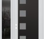 Modern Steel Front Door Diamond C5 48" x 96" white/white frosted Glass Panel black RHI with Sidelite and Transom mirrored Glass