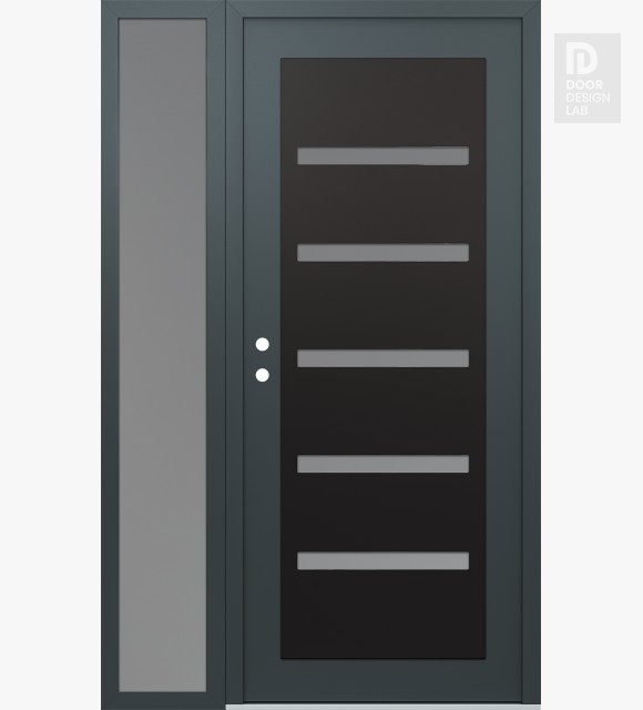 Modern Steel Front Door Diamond C7 52" x 80" anthracite/anthracite frosted Glass Panel black RHI with Sidelite frosted Glass