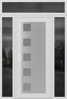 Diamond C5 64" x 96" white/white frosted Glass Panel stainless steel RHI with 2 Sidelites and Transom mirrored Glass