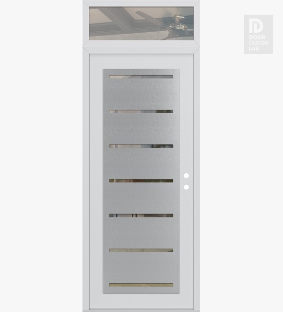 Modern Steel Front Door Diamond C11 36" x 96" white/white clear Glass Panel stainless steel LHI with Transom clear Glass