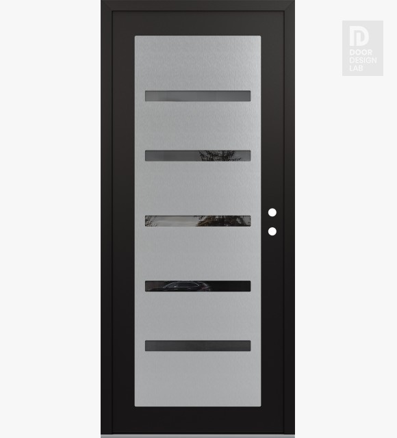 Modern Steel Front Door Diamond C7 36" x 80" black/black mirrored Glass Panel stainless steel LHI