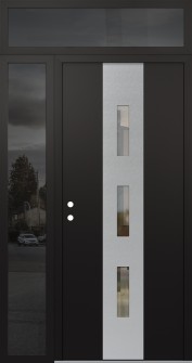 DIAMOND A7 52" X 96" BLACK/BLACK CLEAR GLASS PANEL STAINLESS STEEL RHI WITH SIDELITE AND TRANSOM MIRRORED GLASS