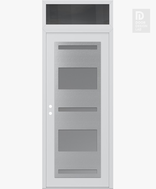 Modern Steel Front Door Diamond C10 36" x 96" white/white frosted Glass Panel stainless steel RHI with Transom mirrored Glass