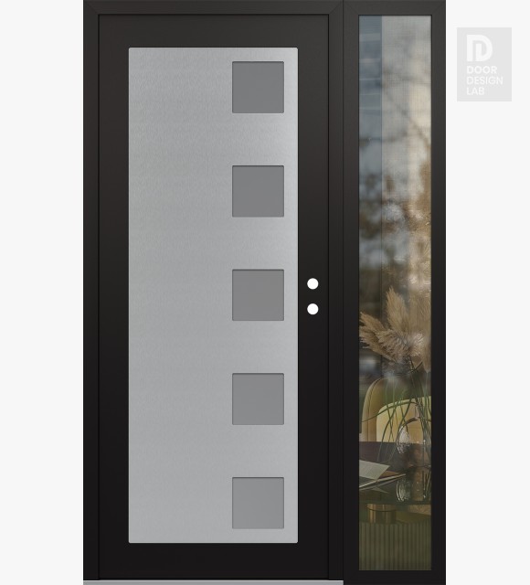 Modern Steel Front Door Diamond C5 50" x 80" black/white frosted Glass Panel stainless steel LHI with Sidelite clear Glass