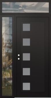 Diamond C5 50" x 96" black/white frosted Glass Panel black RHI with Sidelite and Transom clear Glass