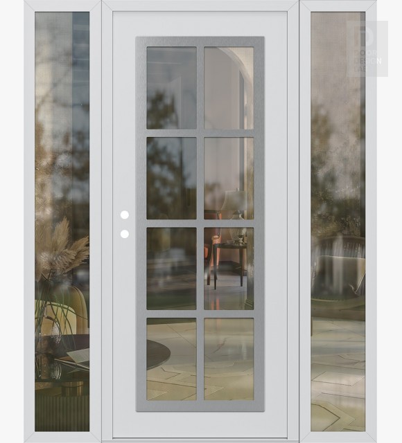 Modern Steel Front Door Diamond C16 60" x 80" white/white clear Glass Panel stainless steel RHI with 2 Sidelites clear Glass