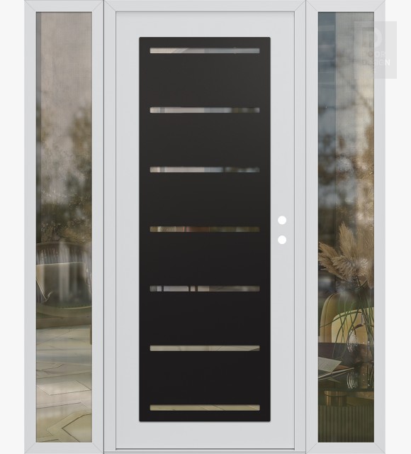 Modern Steel Front Door Diamond C11 60" x 80" white/white clear Glass Panel black LHI with 2 Sidelites clear Glass
