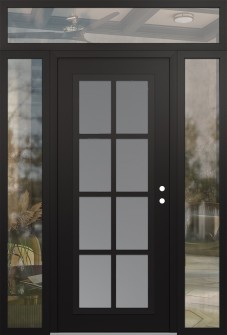 Diamond C16 68" x 96" black/white frosted Glass Panel black LHI with 2 Sidelites and Transom clear Glass